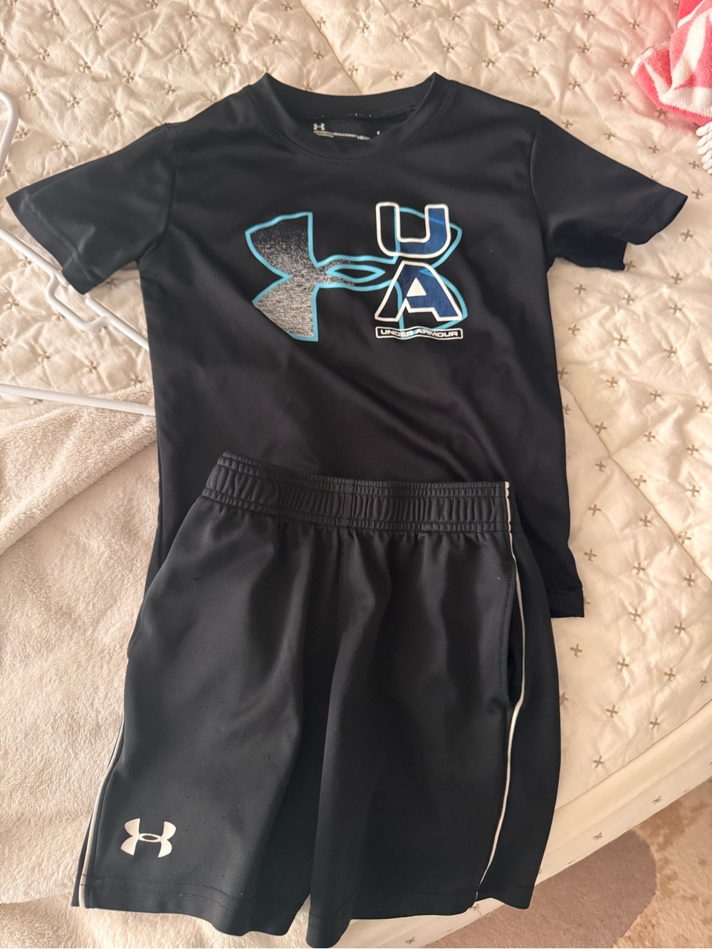 Under Armour Black Athletic Tee & Shorts with Blue Logo